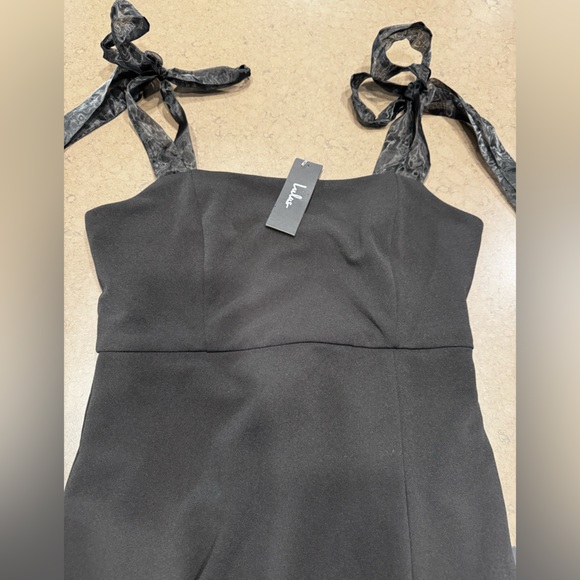 NWT Lulu’s Romantic Celebration Black Tie-Strap Bodycon Midi Dress Sz: M - Picture 7 of 13